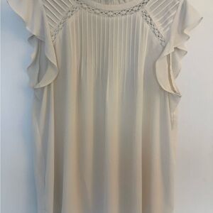 LOFT Cream Pleated Front Ruffle Sleeve Blouse